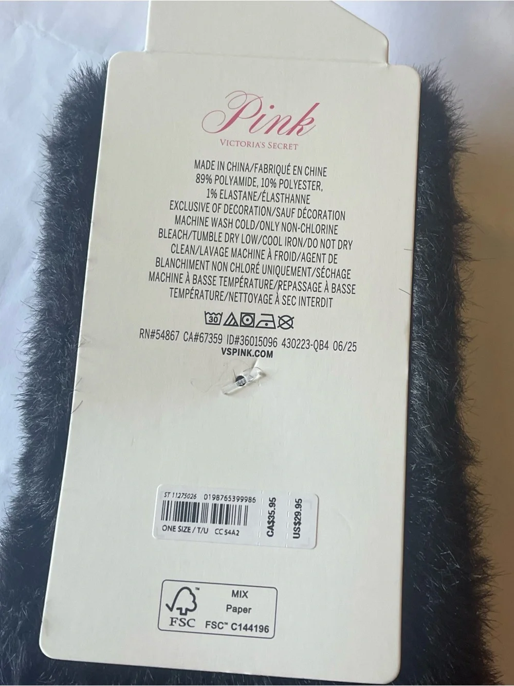 Victoria Secret Pink Fingerless Black Mittens - New!